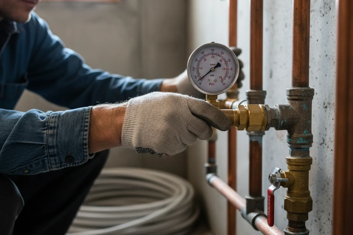 Pressure testing a repaired line during Water Line Repair in Delhi